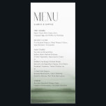 Menu Aquarelle Vert Ombre Mariage moderne<br><div class="desc">Carte menu personnalisable avec aquarelle vert ombre et typographie moderne. Personnalisez en ajoutant la date et le choix du repas. Cette carte verte à l'ombre est parfaite pour les mariages,  les baby showers,  les douches nuptiales,  les anniversaires,  etc.</div>