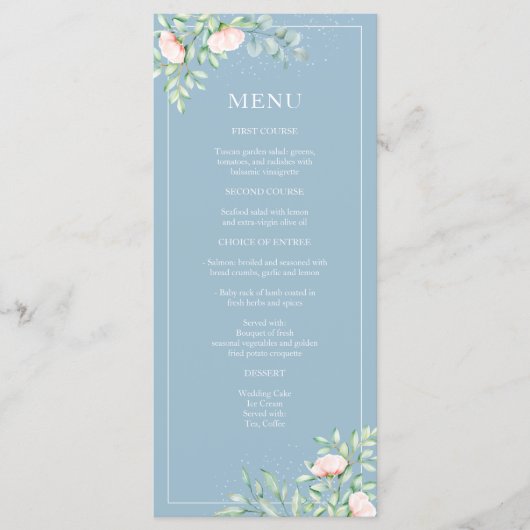 Menu Aquarelle verte Pêcher Rose Dusty Blue Mariage (Devant)