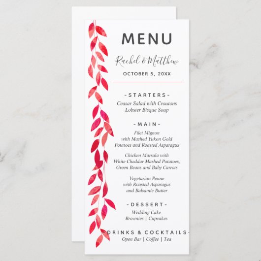 Menu Aquarelle Vines Mariage (Devant / Derrière)