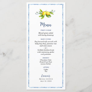 Menu Aquarelle Vintage Citron douche nuptiale