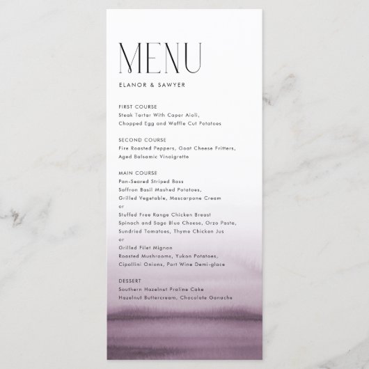 Menu Aquarelle violet Ombre Mariage moderne (Devant)