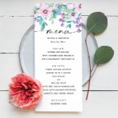 Menu Aquarelle violet rose jardin fleuri mariage