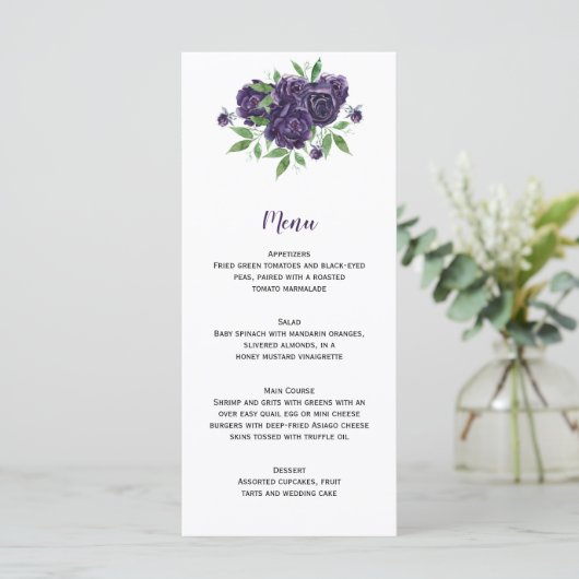 Menu Aquarelle violet Roses et Mariage vert (Debout devant)