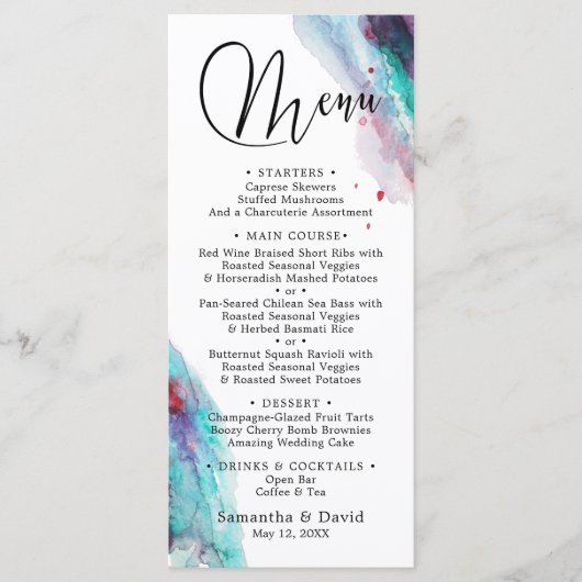 Menu Aquarelle violet rouge Aqua Mariage moderne (Devant)