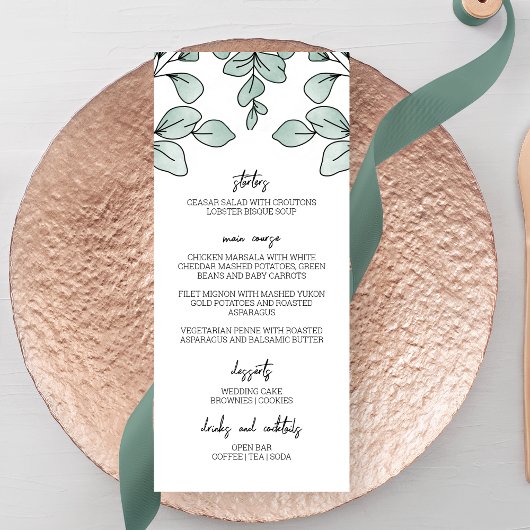 Menu Aquarelle Whimsical Eucalyptus Mariage