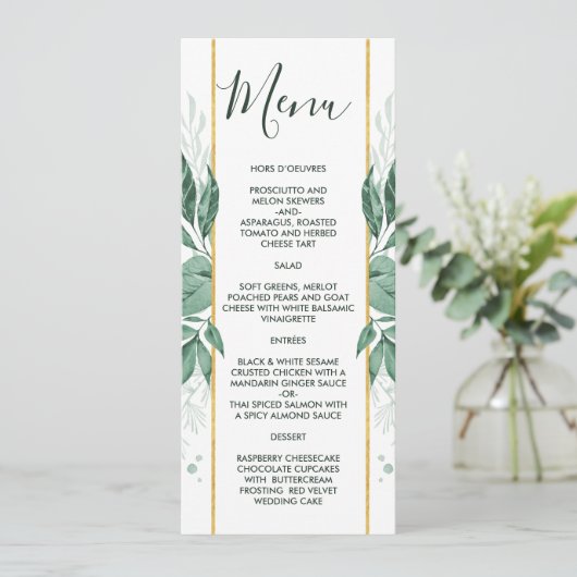 Menu Aquarelle Wild Feuilles Hunter Mariage vert (Debout devant)
