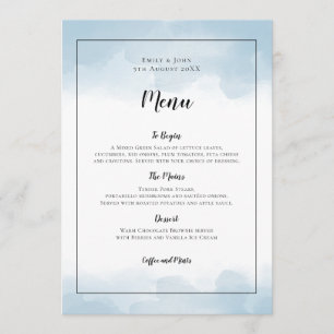 Menu Aquarelles bleu clair Mariage noir