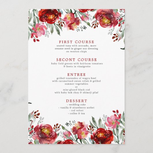 Menu Aquarelles Fleurs de Jardin rouge profond (Devant)