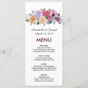 Menu aquarelles Florales Mariage Botanique Moderne
