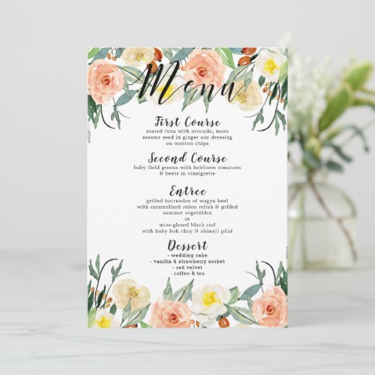 Menu Aquarelles Pêche & Fleurs de Jardin Blanches (Debout devant)