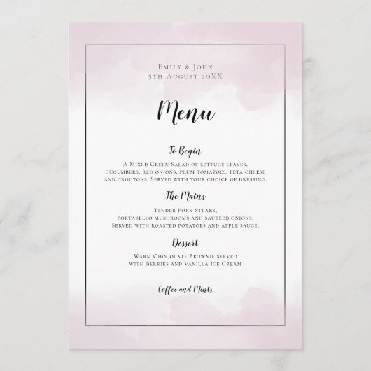 Menu Aquarelles rose vif Mariage de script noir (Devant)