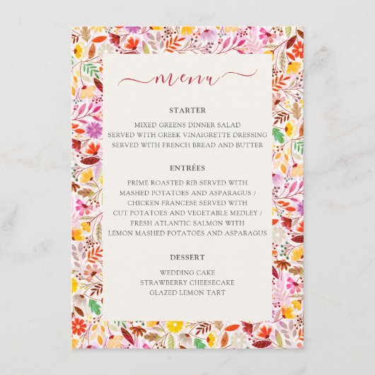 Menu Aquarelles Vibrantes Fleurs de Tulipes d'Été Maria (Devant)
