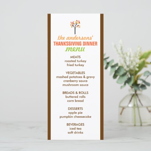 Menu Arbre d'automne Thanksgiving (Debout devant)