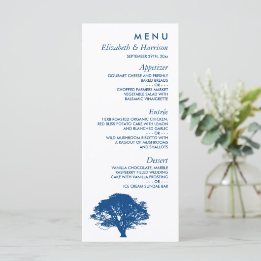 Menu Arbre de chêne bleu, Mariage rustique et minimalis (Debout devant)