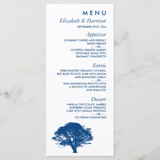 Menu Arbre de chêne bleu, Mariage rustique et minimalis (Devant)