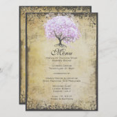 Menu Arbre de lavande à feuilles en cœur Mariage oiseau (Devant / Derrière)