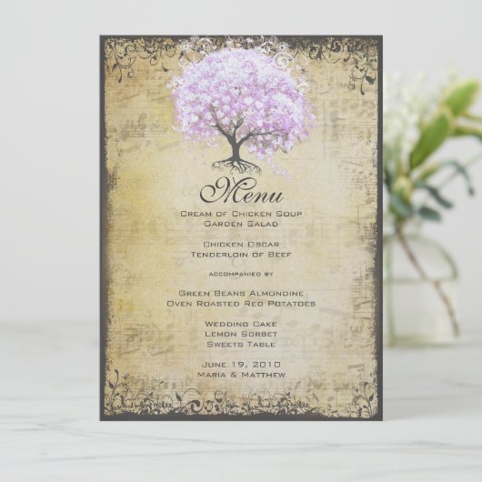 Menu Arbre de lavande à feuilles en cœur Mariage oiseau (Debout devant)