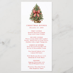 Menu Arbre de Noël à l'aquarelle élégant avec ruban gin
