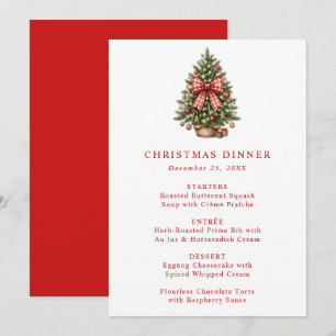 Menu Arbre de Noël à l'aquarelle élégant avec ruban gin