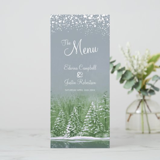 Menu Arbres verts gris peints mariage d'hiver (Debout devant)
