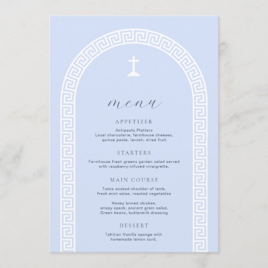 Menu Arc Clé grecque Baptême Bleu (Devant)
