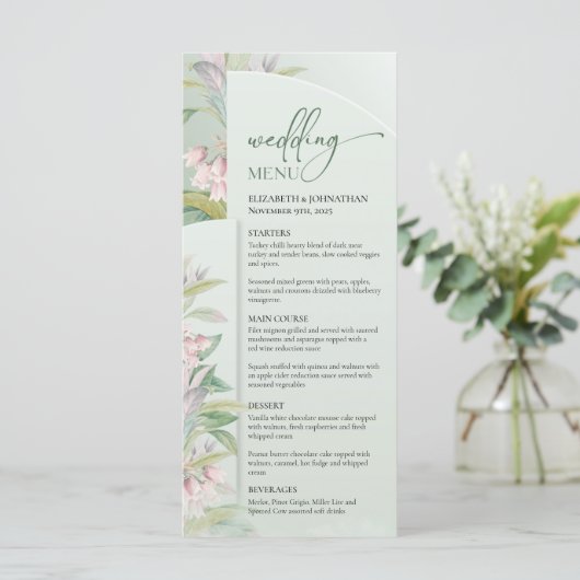 Menu Arc de boho rose à feuillage vert printanier (Debout devant)