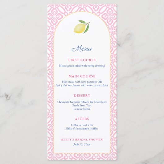 Menu Arc Féminin Rose Avec Fête De Bébé Au Citron (Devant)