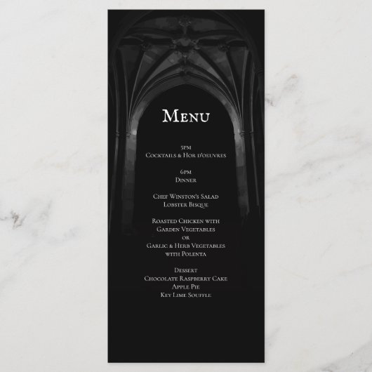 Menu Arc gothique Mariage élégant Noir et Blanc foncé (Devant)