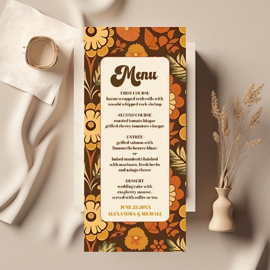 Menu Arch Moderne Rétro Fleurs Mariage Années 70