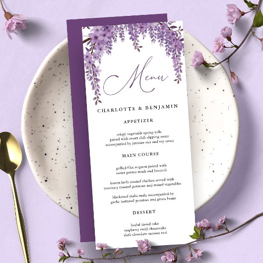 Menu Arched Wisteria Branch Floral Garden Wedding
