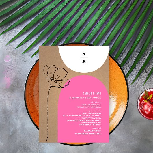 Menu Arches florales Mariage Monogramme rose