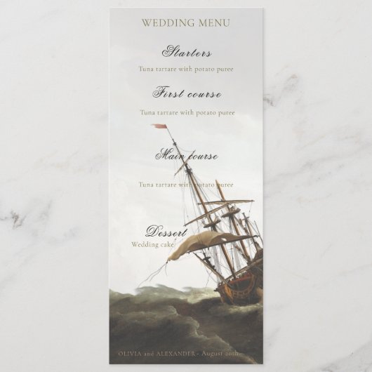 Menu Argent Ancien Navire Maritime Vintage (Devant)