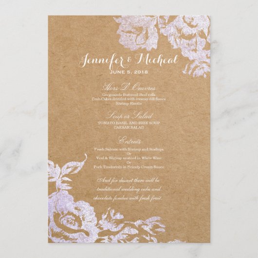 Menu Argent floral de Faux de rose moderne simple (Devant)