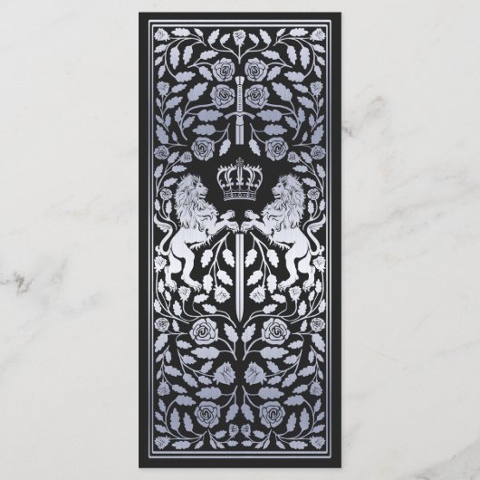 Menu Argent Royal Lion Médiéval Mariage plat (Dos)