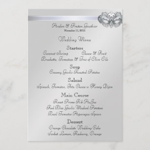 Menu argenté de mariage de bijou de rose de