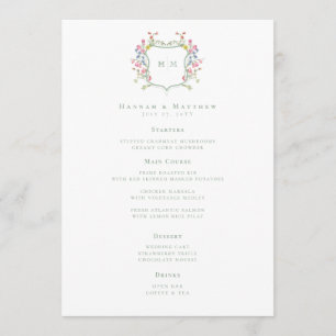 Menu Armoiries Élégantes de Fleur Sauvage Pastel Poussi