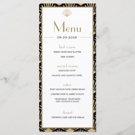 Menu Art Déco Mariage Black Gold Twenties Vintage (Devant)