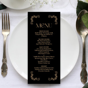 Menu Art Déco Moderne Mariage Élégant Noir et Or