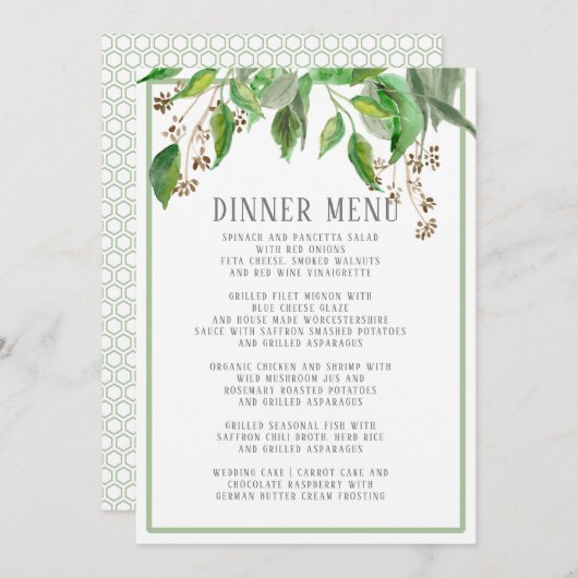 Menu Art d'eucalyptus de verdure de feuillage d'été de (Devant / Derrière)