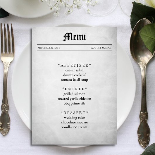 Menu Article journal Mariage Réception