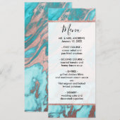 Menu Artsy Chic Rose Gold Aqua Mint Blue Marble Motif (Devant / Derrière)