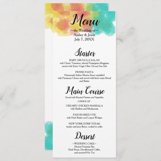 Menu Artsy Gouache Waterverf Wedding (Voorkant / Achterkant)