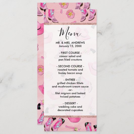 Menu Artsy mignonne fille rose Turquoise fille aquarell (Devant / Derrière)