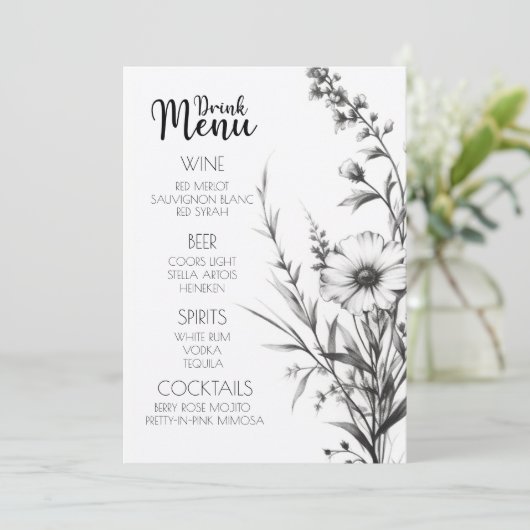 Menu Audacieux B&W Fleurs sauvages Boisson (Debout devant)