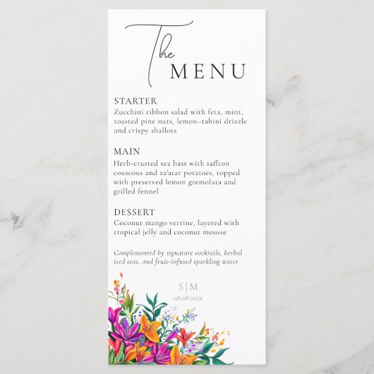Menu Audacieux Floral Élégant Botanique Rose Mariage Ét (Devant)