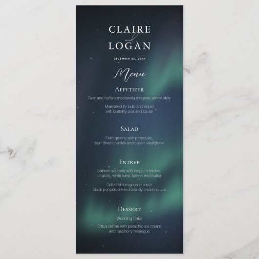Menu Aurora Northern Lights Wedding (Devant)