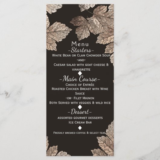 Menu automnal rustique feuilles brun foncé et bron (Devant)