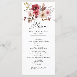 Menu Automne Bourgogne Maron rose Rustique Mariage Flor