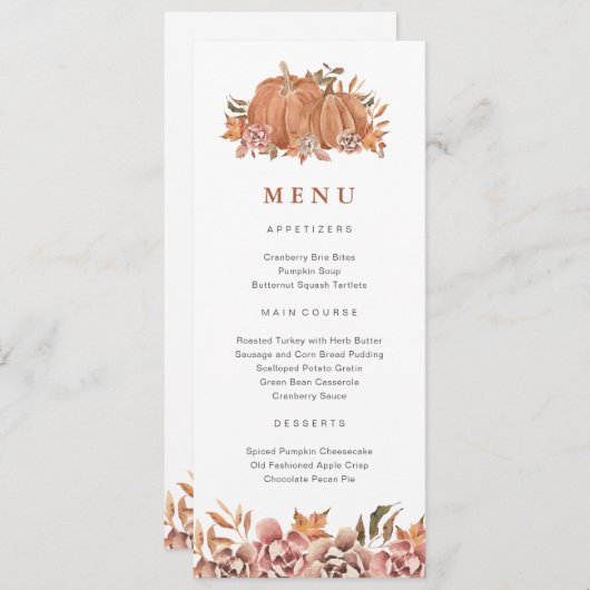 Menu Automne citrouille (Devant / Derrière)