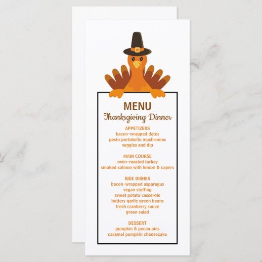 Menu Automne Cute Ferme Turquie Dîner d'action de grâce (Devant / Derrière)